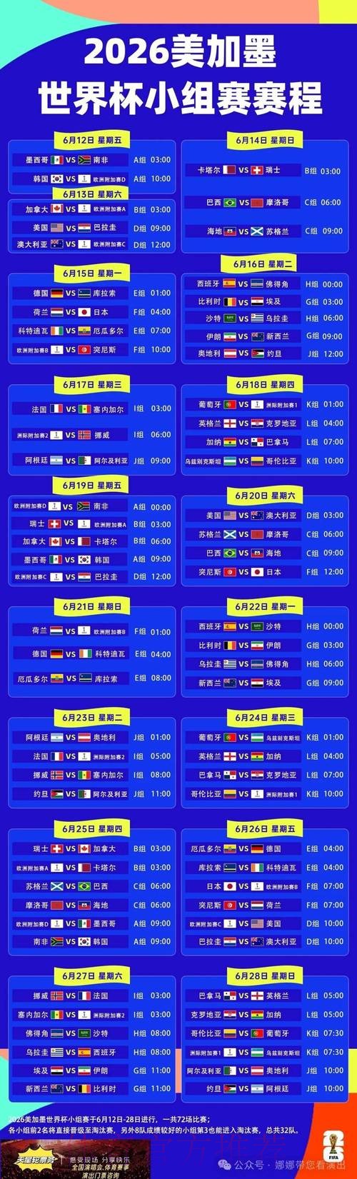 2026世界杯每日赛程高清版最新时间表查询入口